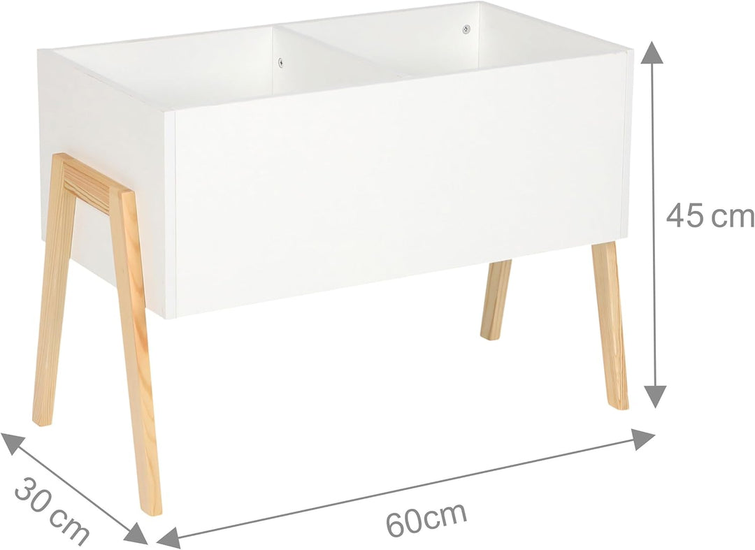 Relaxdays Kindertruhe, skandinavisch, HxBxT: 45x60x30 cm, MDF, für Bücher & Spielzeug, offene Spielz