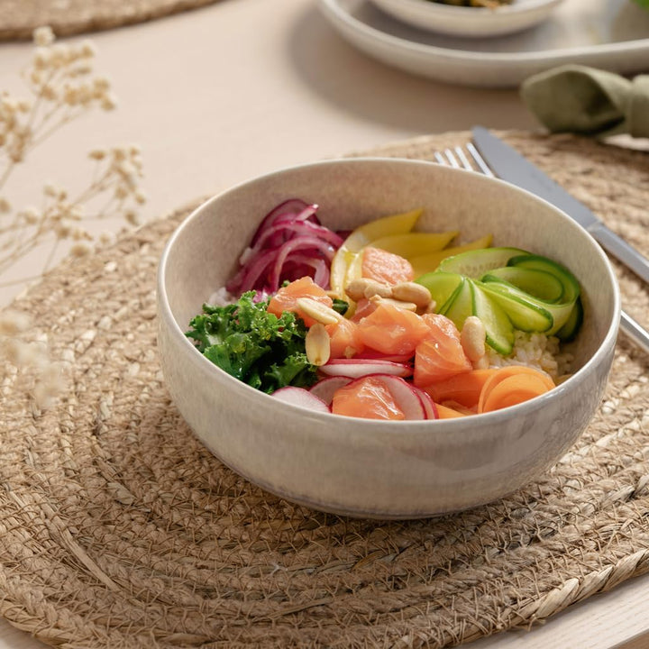 like. by Villeroy & Boch – Perlemor Sand Poke Schale, ca. 18 x 18 x 7 cm, Premium Porzellan made in