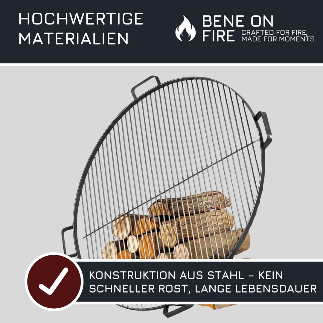 MR. DEKO Grillrost Ø 60 cm mit 4 Griffen | Stabiler Stahlrost schwarz 4 kg hitzebeständig langlebig