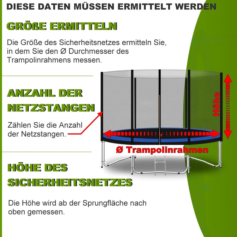 Baunsal® Trampolin Sicherheitsnetz Ø 183 185 244 250 275 277 300 305 366 370 335 337 396 400 427 430