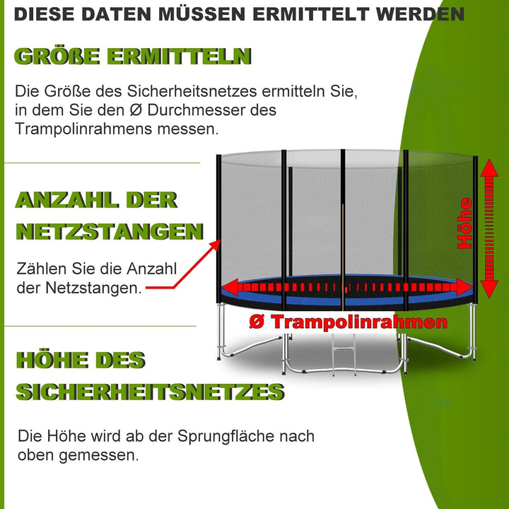 Baunsal® Trampolin Sicherheitsnetz Ø 183 185 244 250 275 277 300 305 335 337 366 370 396 400 427 430