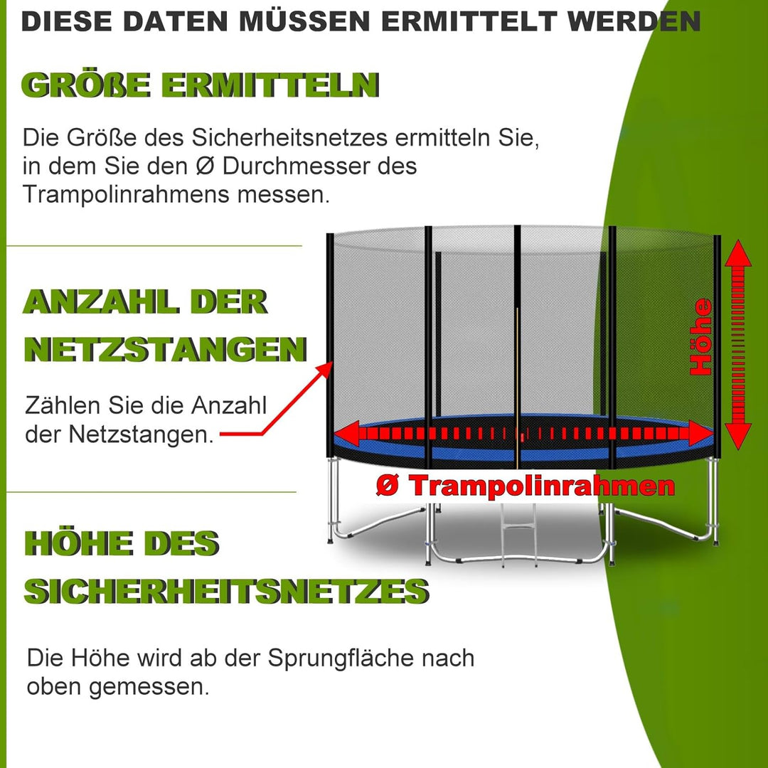 Baunsal® Trampolin Sicherheitsnetz Ø 183 185 244 250 275 277 300 305 335 337 366 370 396 400 427 430