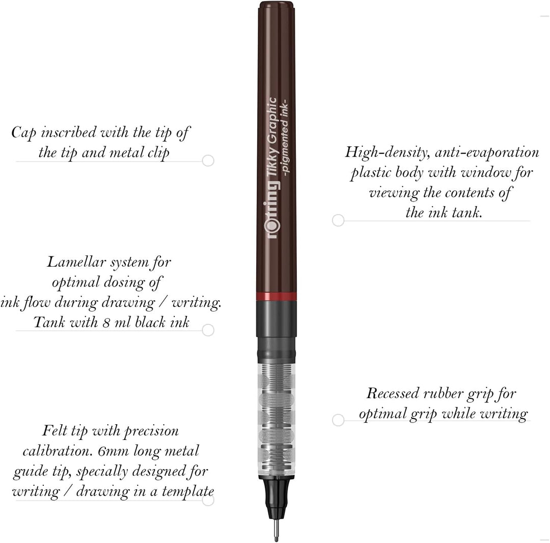 rOtring Tikky-Grafik Fineliner Filzstifte | 0,3 mm | schwarze Tinte | 12-er Box 0.3 bordeaux, 0.3 bo