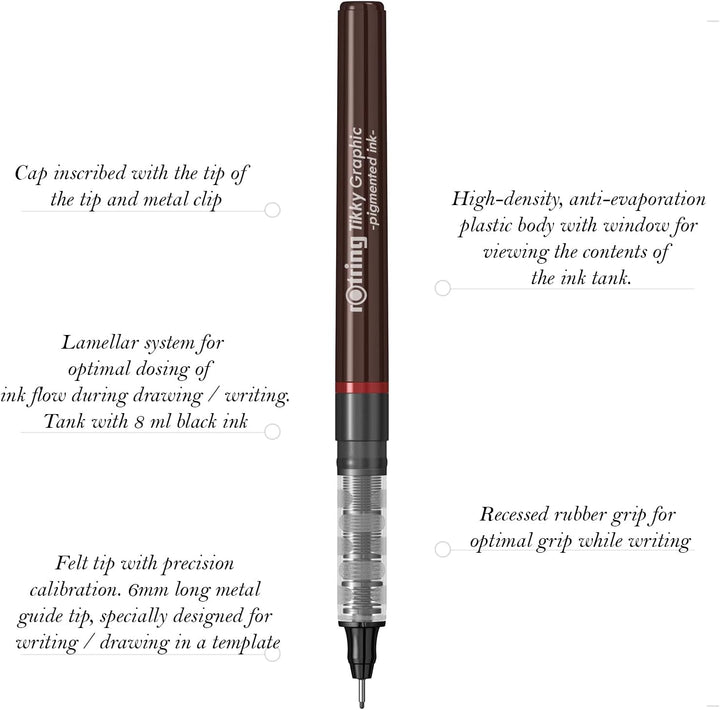 rOtring Tikky-Grafik Fineliner Filzstifte | 0,3 mm | schwarze Tinte | 12-er Box 0.3 bordeaux, 0.3 bo