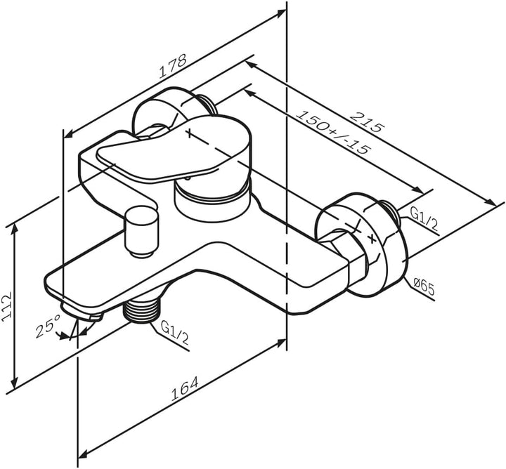 Badewannenarmatur mit Auslauf, Mischbatterie Badewanne, Brausebatterie Wanne, Einhand-Wannenbatterie