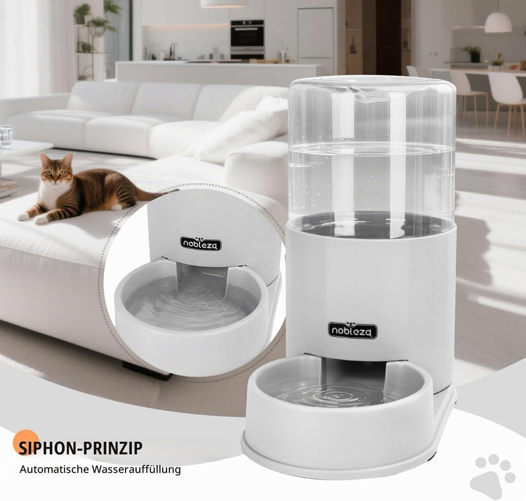 Nobleza Wasserspender Futterspender für Katze und Hund, 3.8L Automatischer Trockenfutterspender Wass