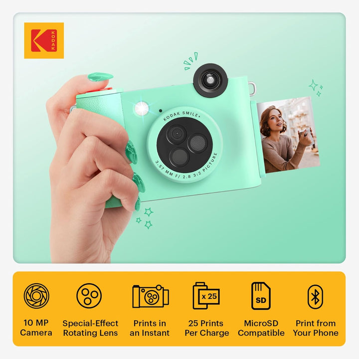 Kodak Smile+ 2-in-1 Digitale Sofortbildkamera &amp; Bluetooth Fotodrucker Starterpaket + Tragetasche + Z