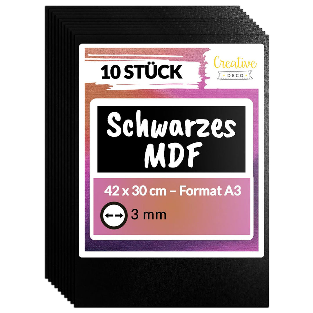 Creative Deco 10 x Schwarze A3 MDF Platten | 420 x 300 x 3 mm | Dünne Holz-platten | Perfekt für Las