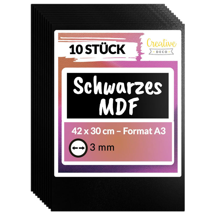 Creative Deco 10 x Schwarze A3 MDF Platten | 420 x 300 x 3 mm | Dünne Holz-platten | Perfekt für Las
