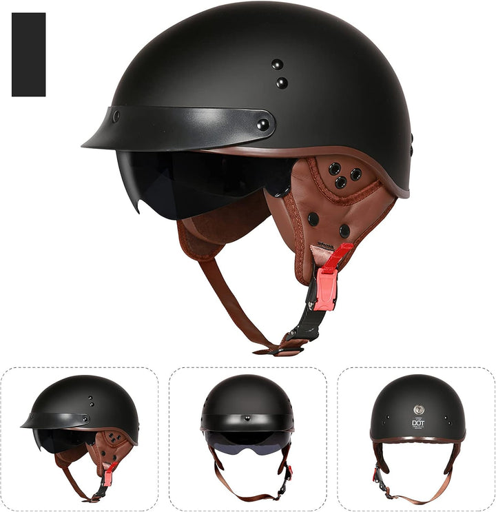 Motorradhelm Mit Schutzbrille DOT/ECE-Zugelassen, Jethelm Roller-Helm Scooter-Helm Moped Mofa-Helm C