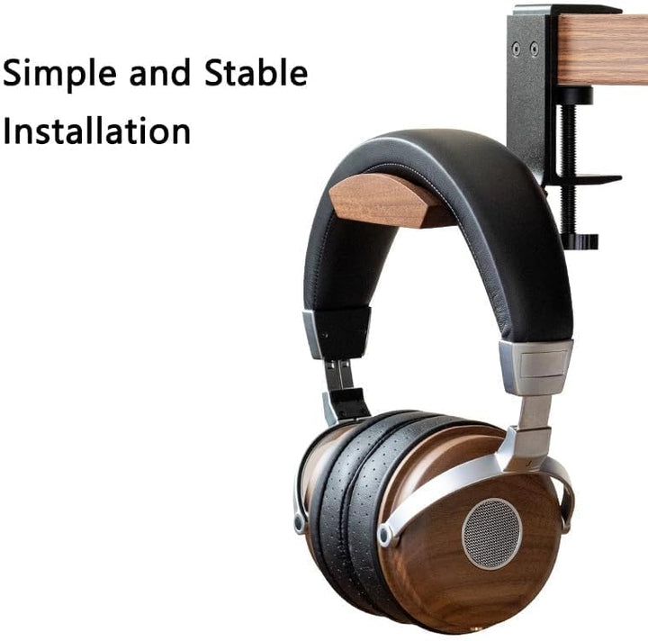 Kopfhörer Ständer mit 6cm Breiter Kopfstütze aus Nussbaum,Headset Halterung Verstellbar Clip Headpho