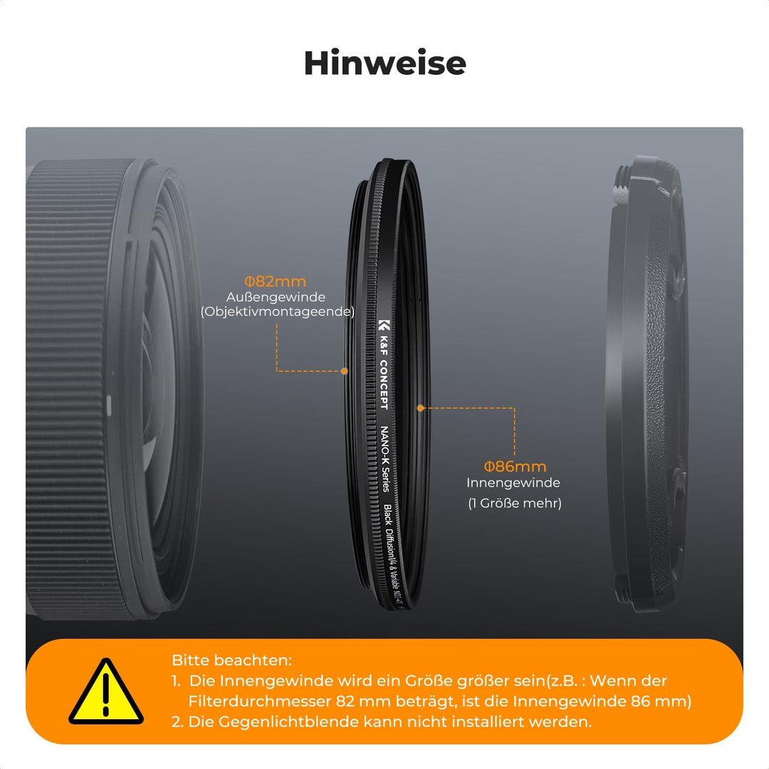 K&F CONCEPT 2-IN-1 Filter 82mm Black Mist 1/4 & ND2-ND400 Filter,Black Promist 1/4 & Variabler ND2-N