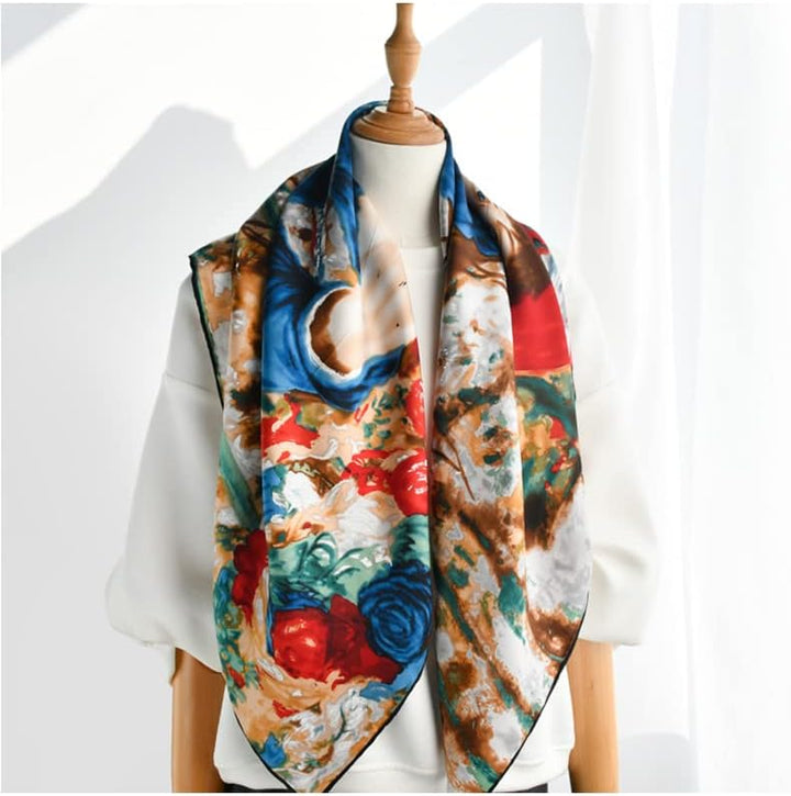 Handrouliertes 100% Seide Malerei Satin Seidentuch für Damen 90/90 cm, 16mm schwere Twill Seide, han