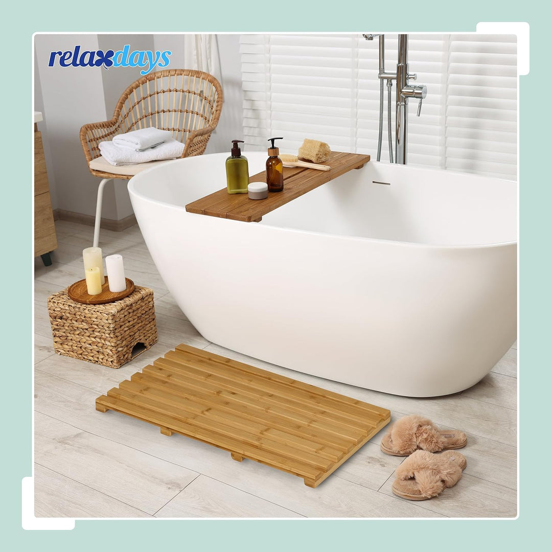 Relaxdays Bambus Badematte, 66 x 40 cm, rutschfeste Duschmatte für Badewanne, Dusche, Sauna, Indoor