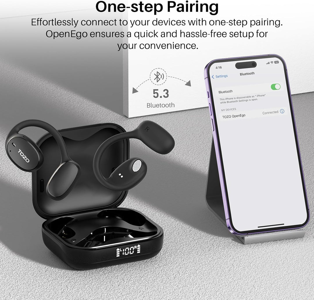 TOZO OpenEgo Open Ear Kopfhörer 5.3 Bluetooth Kopfhörer Sport mit Ohrbügel,Kopfhörer Kabellos Blueto