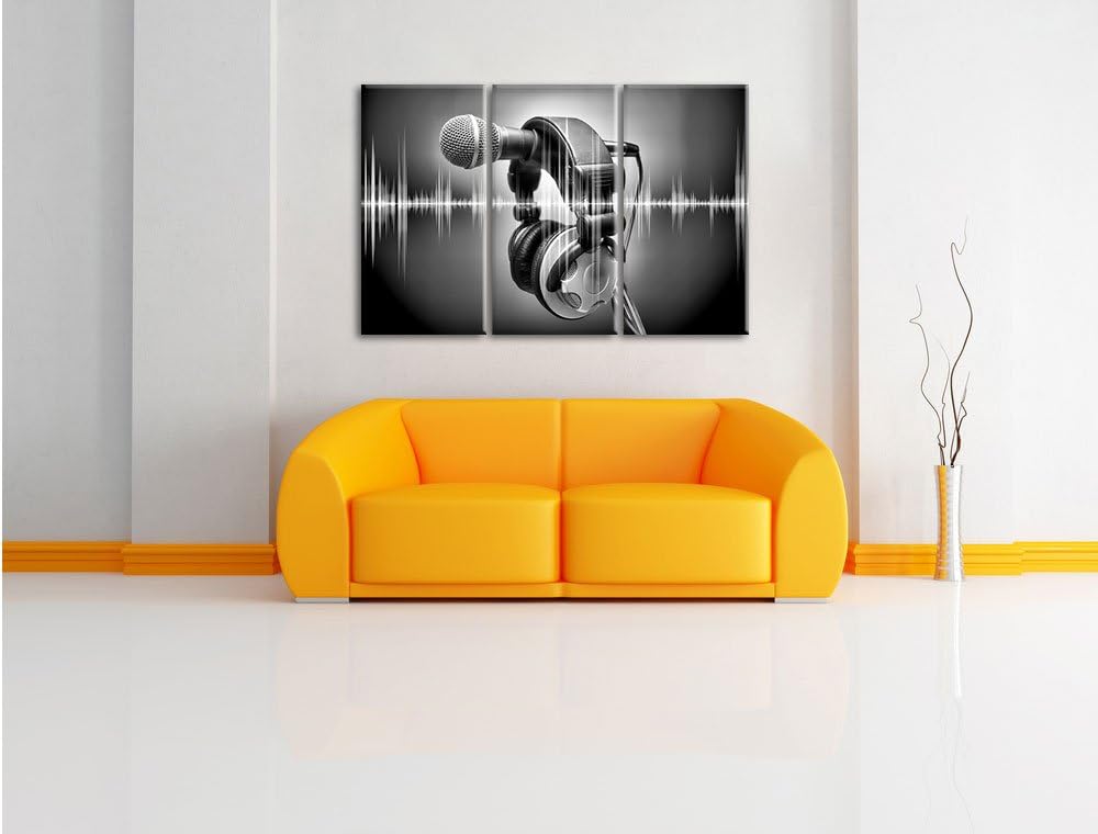 Pixxprint Mikrofon als Leinwandbild/Grösse: 3 Teilig (120x80 cm) cm/Wandbild/Kunstdruck/fertig bespa