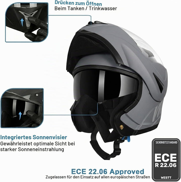 Westt Motorradhelm Herren Damen Integralhelm Klapphelm Flip-up Motorrad Jethelm Chopper Mofa Moped R