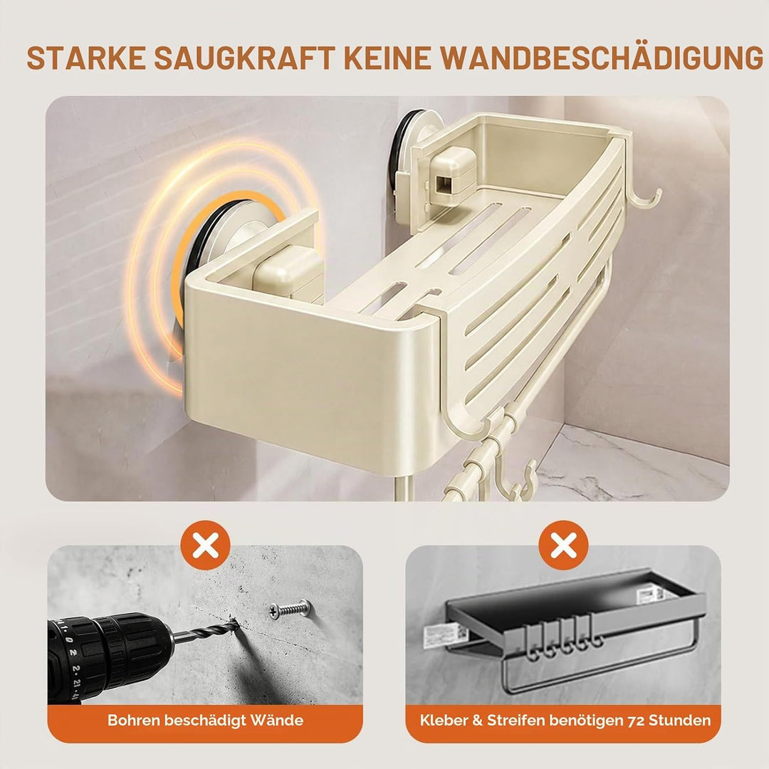 Lekesky Duschablage Ohne Bohren mit Handtuchhalter, Starke Saugnäpfe, Rostfreies Aluminium Badezimme