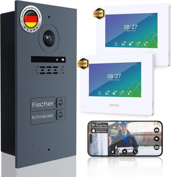 MATHFEL 2 Draht Bus WLAN 2 Familienhaus Video Türsprechanlage Gegensprechanlage Fischaugenkamera 170