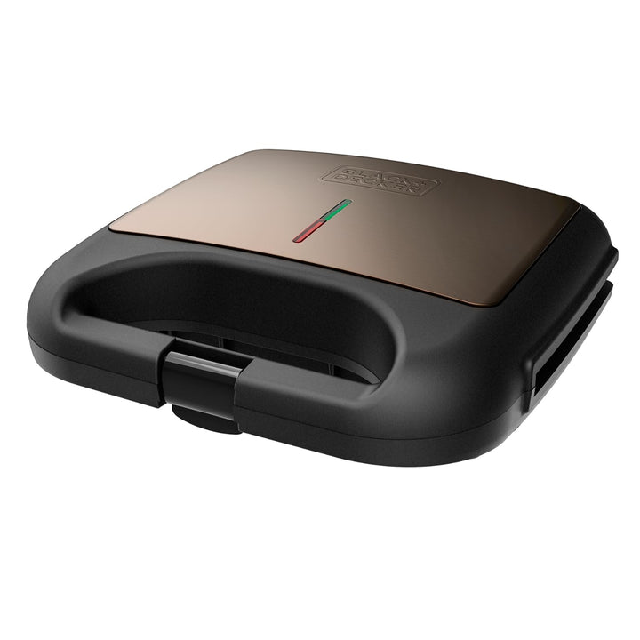 BLACK+DECKER BXSA752 - Sandwichmaker, 750W, Grillplatten 21,5x12,5cm, antihaftbeschichtet, Anzeige f