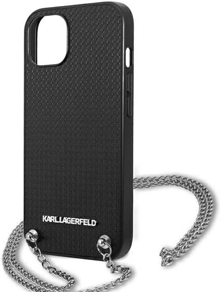 KARL LAGERFELD Leder Strukturiert und Kette – iPhone 13 Hülle (Schwarz)