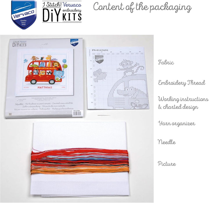 Vervaco Zählmuster Fröhliche Busfahrt Zählmusterpackung-Stickpackung im gezählten Kreuzstich, Baumwo