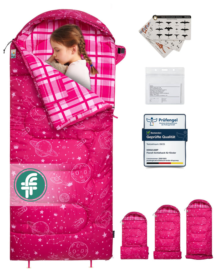 Kingcamp Kinderschlafsack Baumwolle Flanell Sommer bis 145cm | Deckenschlafsack für Kinder 10-12 Jah