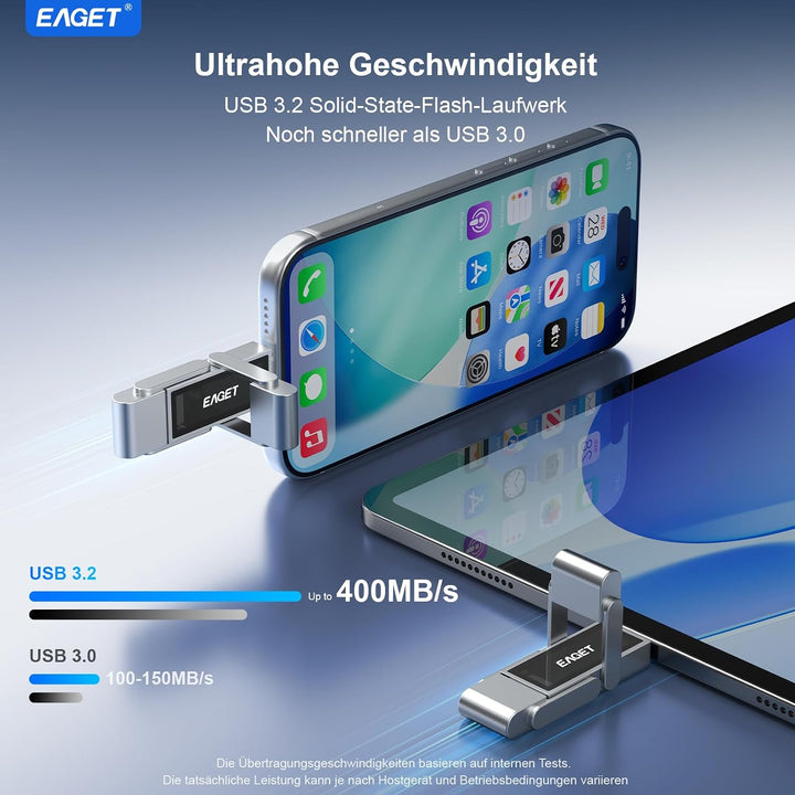 EAGET 128GB Dual Drive USB C Stick, bis zu 400 MB/s, Typ-C &amp; USB-A Speicherstick, USB 3.2 Speicherst