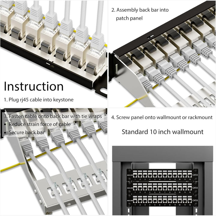 iwillink 12 Port RJ45 Durchgangskoppler Cat6 Patchpanel STP geschirmt mit Rückleiste, Wandmontage od