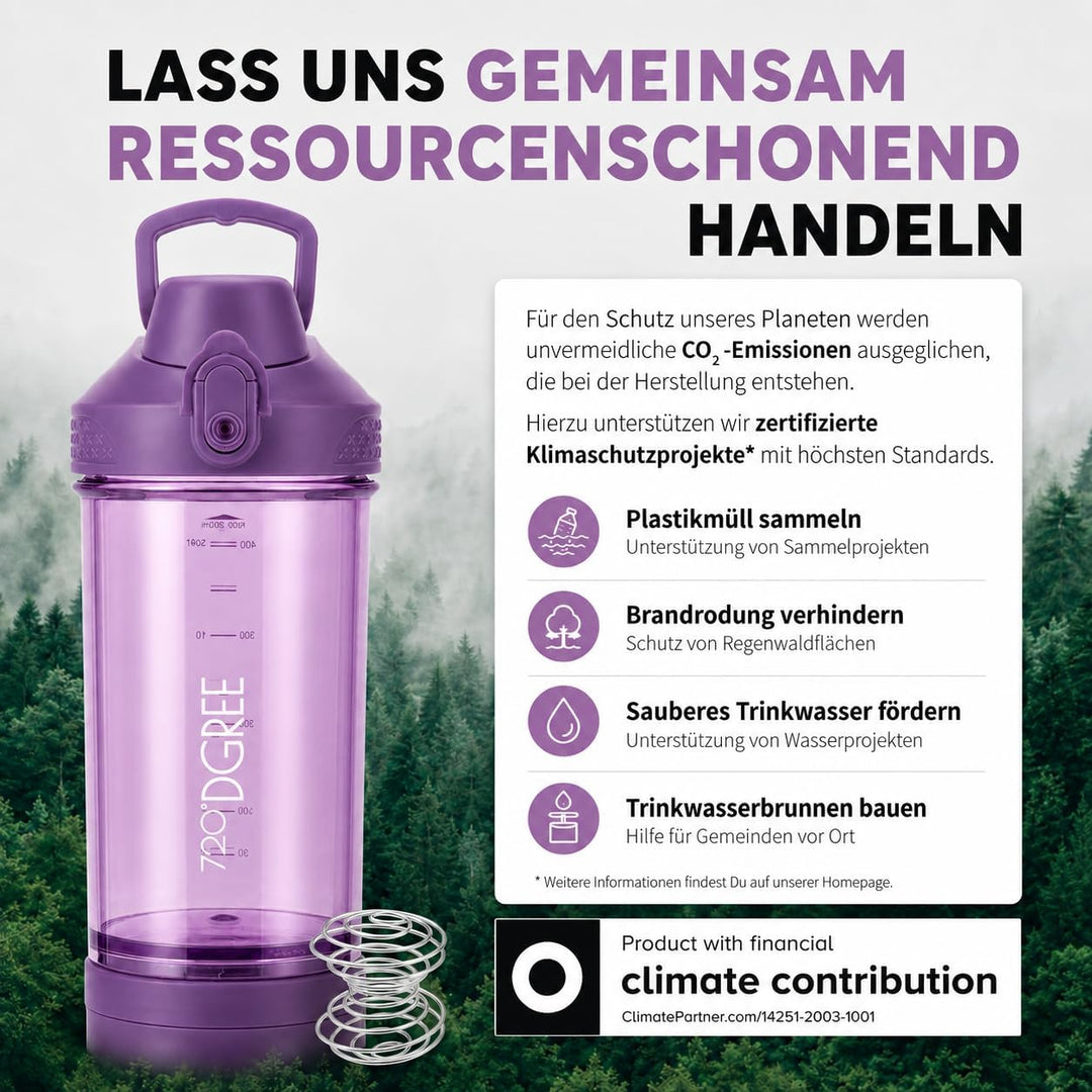 720°DGREE Protein Shaker mit Pulverfach 550ml “uberShaker“ – Auslaufsicher, BPA-Frei, Skala, Spiralm