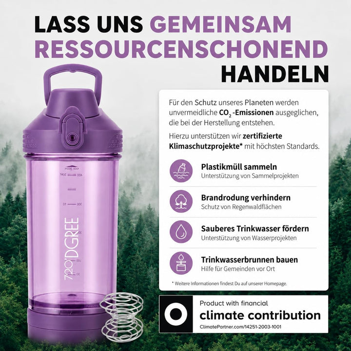 720°DGREE Protein Shaker mit Pulverfach 550ml “uberShaker“ – Auslaufsicher, BPA-Frei, Skala, Spiralm