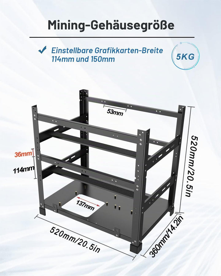 Mining Rig Frame Case 12 Gpu, Stahl Mining Rig Frame 52x52x36 cm, Ordentliches Open Air PC Case für