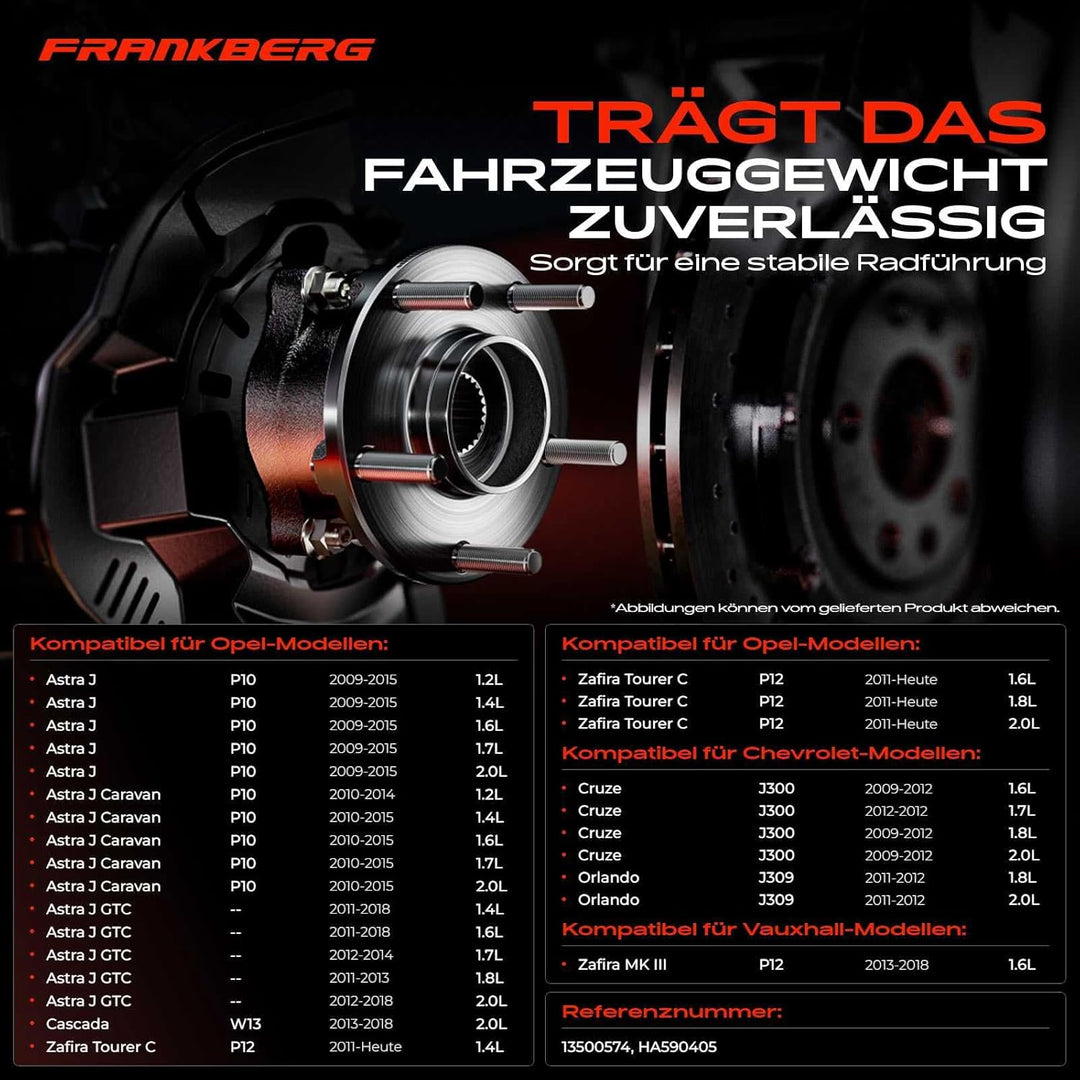 Frankberg 2x Radnabe Radlagersatz Hinterachse Kompatibel mit Cruze J300 1.4L-2.0L 2009-2016 Astra J