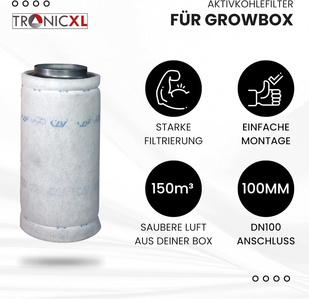 TronicXL Grow Abluft Set 100mm leise Belüftungsset für Growbox Aktivkohlefilter Lüfter Abluftlüfter