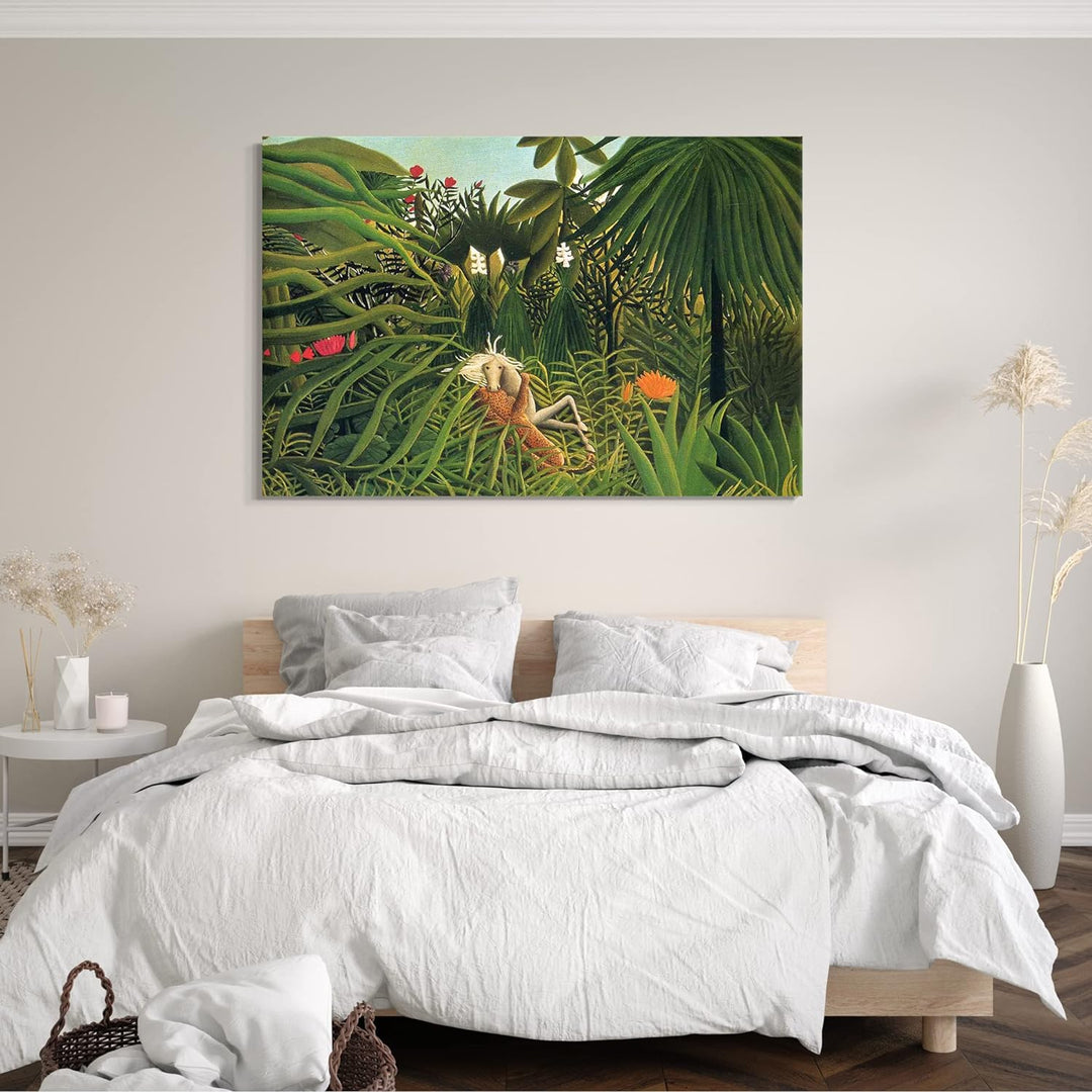 Printed Paintings Leinwand (60x40cm): Henri Rousseau - Jaguar attackiert EIN Pferd 60x40 cm, 60x40 c