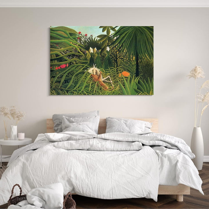 Printed Paintings Leinwand (60x40cm): Henri Rousseau - Jaguar attackiert EIN Pferd 60x40 cm, 60x40 c