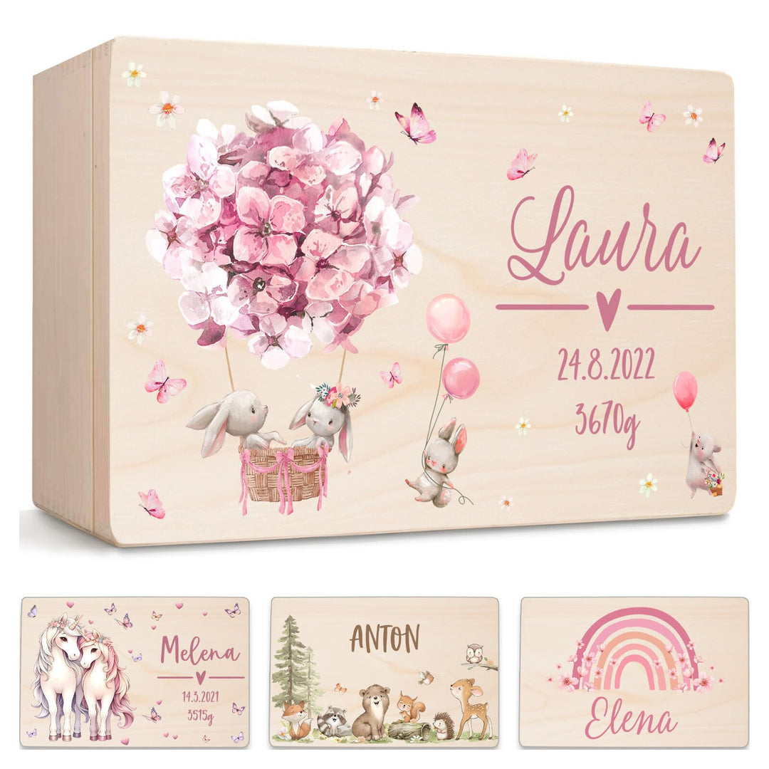 Little Deco Personalisierte Erinnerungskiste Baby Holzkiste | M - 30 x 20 x 13 cm | Hasen Geschenk G
