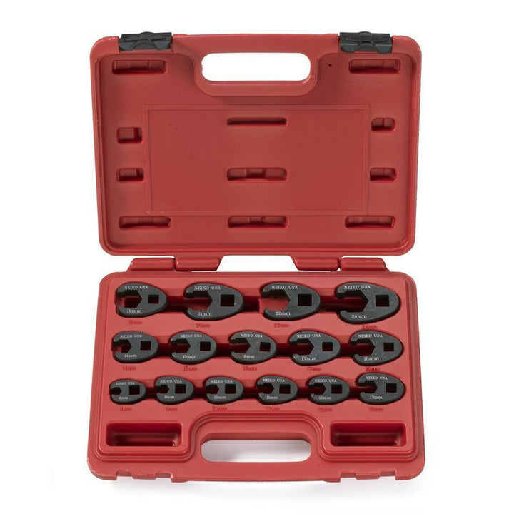 Neiko 03324A Hahenfussschlüssel-Set 1/2 Zoll und 3/8 Zoll Antrieb, 15-teilig, metrische Krähenfusssc