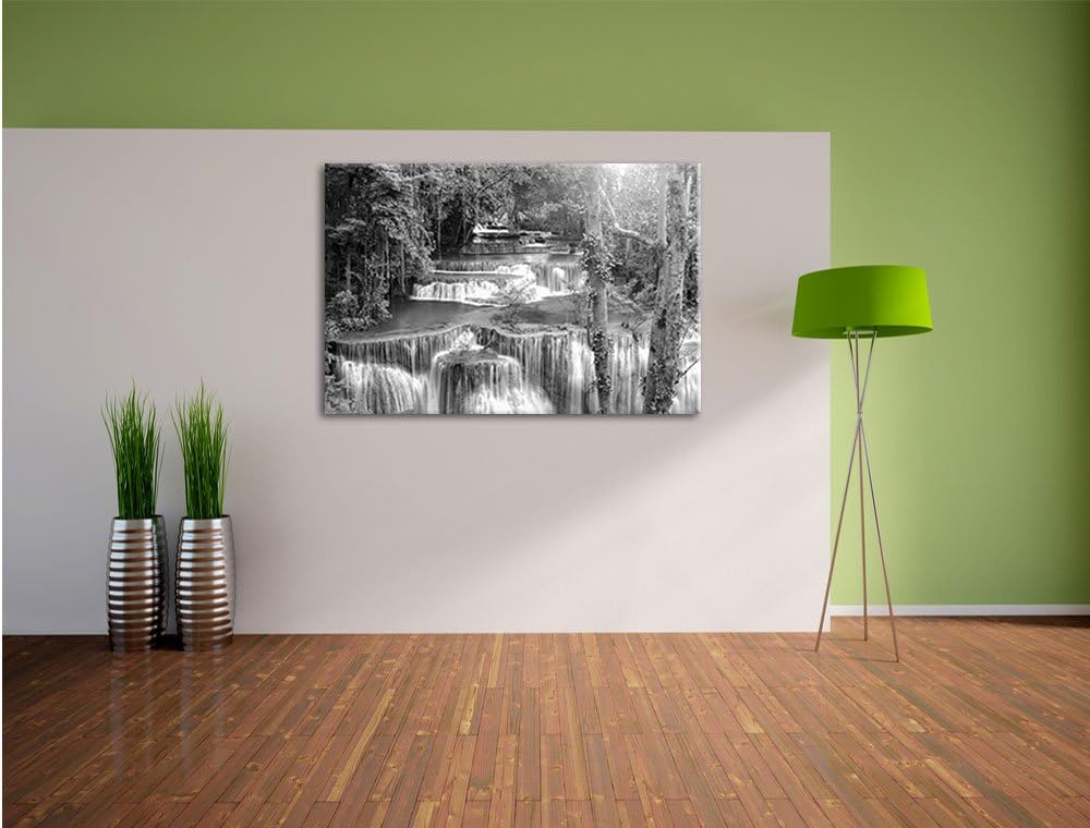 Pixxprint Wasserfall im Regenwald / 100x70cm Leinwandbild bespannt auf Holzrahmen/Wandbild Kunstdruc