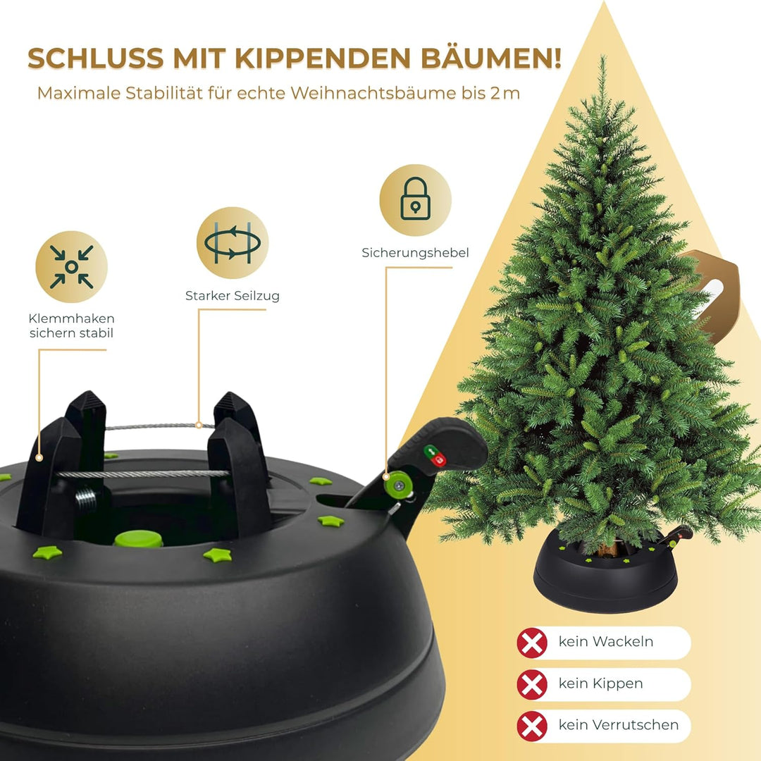Kamai Stabiler Christbaumständer für Baumhöhe bis 2m, mit Einseiltechnik und Fusspedal, inkl. 2L Was