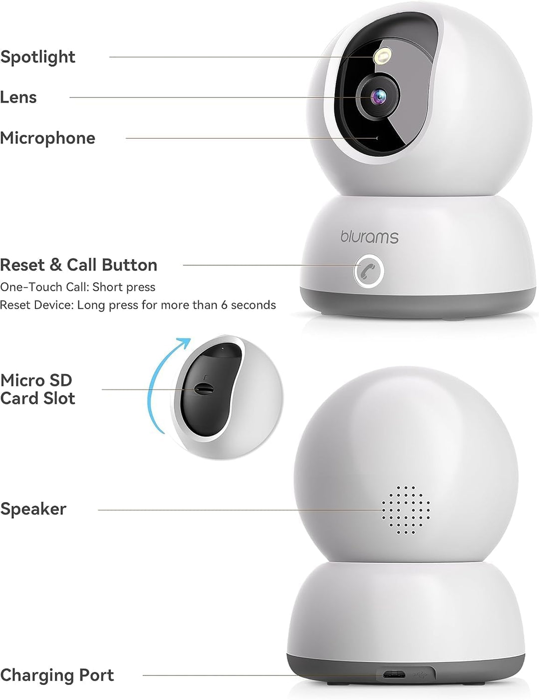blurams Überwachungskamera Innen, 2K WLAN Kamera, PTZ Hundekamera, 360° IP Kamera für Heimsicherheit
