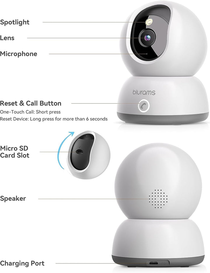 blurams Überwachungskamera Innen, 2K WLAN Kamera, PTZ Hundekamera, 360° IP Kamera für Heimsicherheit