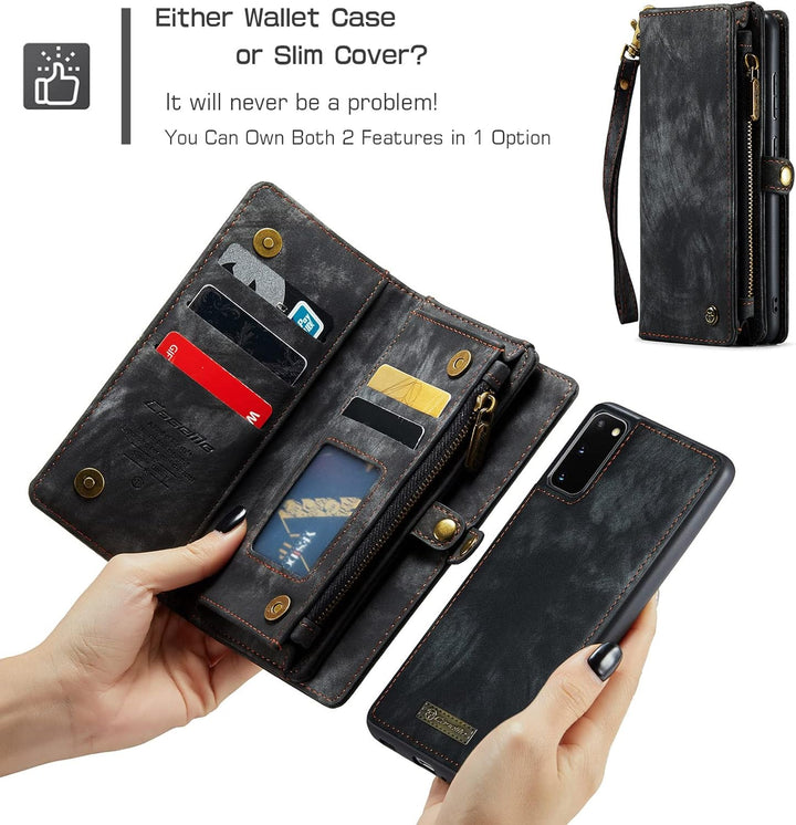 UFinetech 2-in-1 Samsung Galaxy S20 Hülle Tasche Handy Leder TPU Flip Magnetisch Kartenfach Ständer