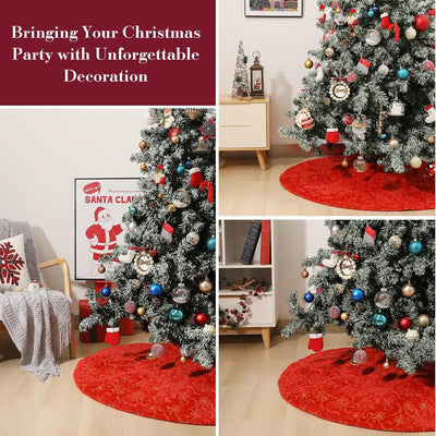 Lewondr Weihnachtsbaum Rock, 122cm Weihnachtsbaumdecke mit Schneeflockenmuster, Gestrickte runde Chr