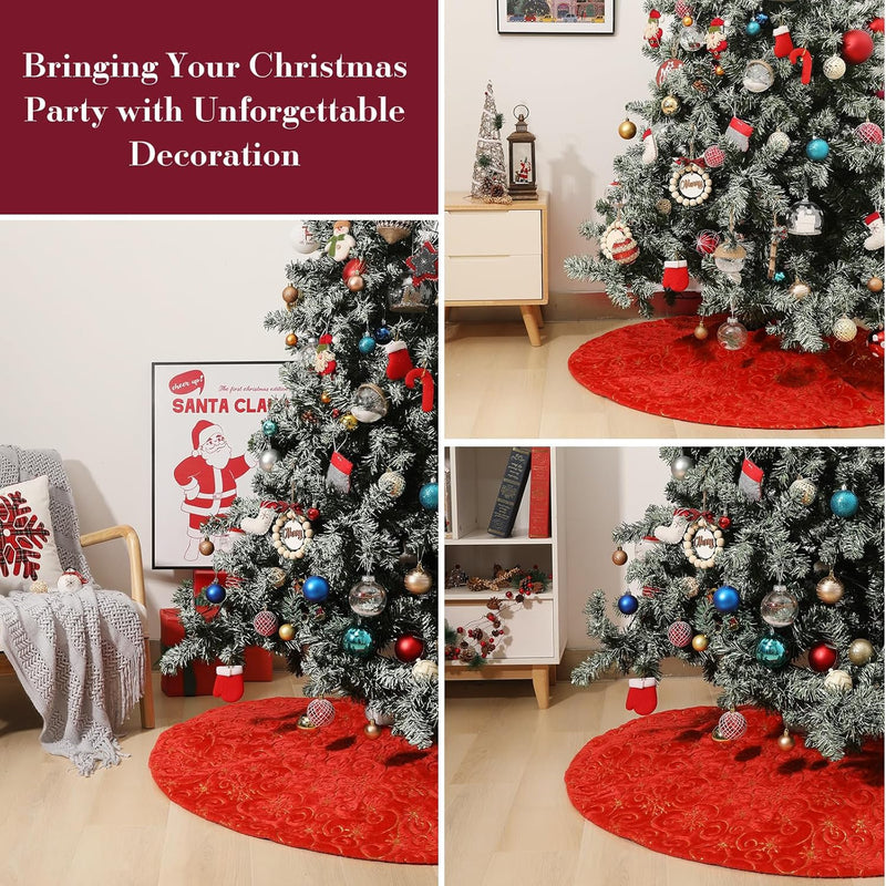 Lewondr Weihnachtsbaum Rock, 122cm Weihnachtsbaumdecke mit Schneeflockenmuster, Gestrickte runde Chr