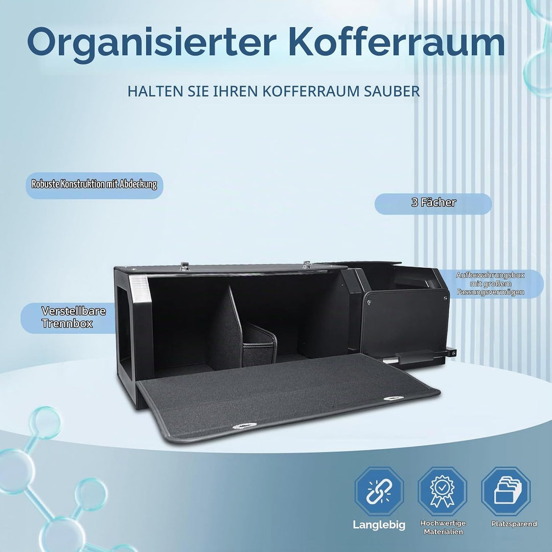 Auto Kofferraum Organizer mit Deckel – Modulares 2-in-1 Aufbewahrungsbox Gross XXL | Stabiler Zuggri