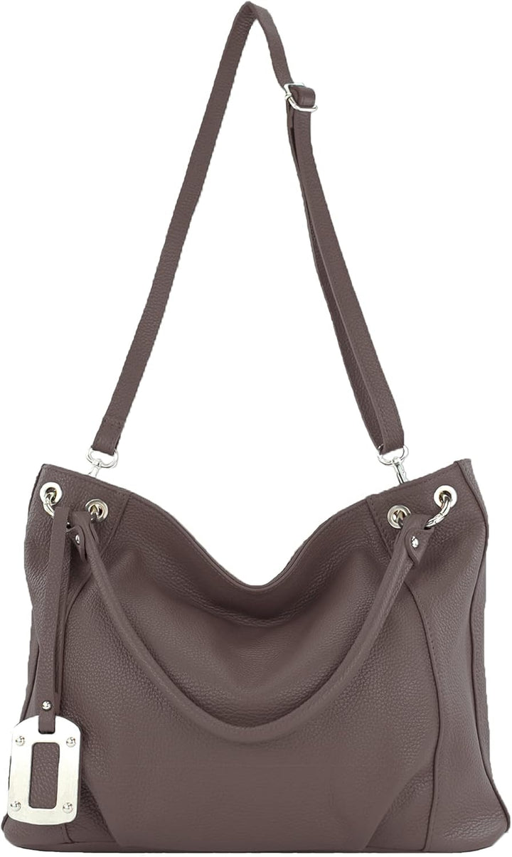 modamoda de - T339 - ital. Schultertasche Shopper aus Leder Dark Chocolate, Dark Chocolate
