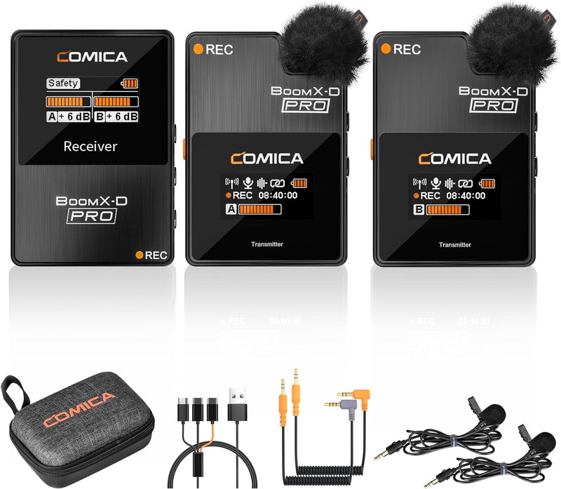 comica BoomX-D2 Pro kabelloses Krawattenmikrofon, 2,4 G, Dual-Kanal, kabelloses Mikrofonsystem mit i