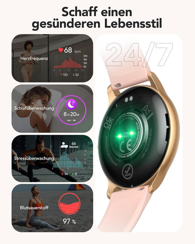 AGPTEK Smartwatch mit Telefonfunktion, Fitness Tracker Damen, 1,32 Zoll runde Armbanduhr mit 100+ Sp