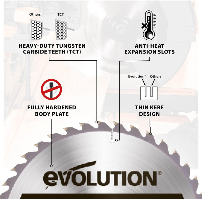 Evolution GW255TCT-40 - 255-mm-Holzsägeblatt – Hartmetallbestückte 30-Zahn-Konfiguration ermöglicht